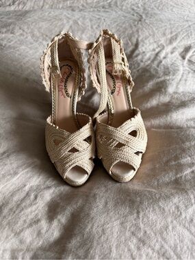 Charlotte Olympia Cream Braided Peep-Toe Wedge Sandals